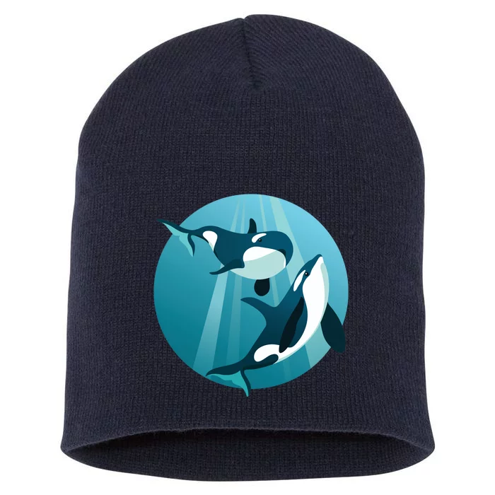 Pair Of Orcas Swimming Short Acrylic Beanie