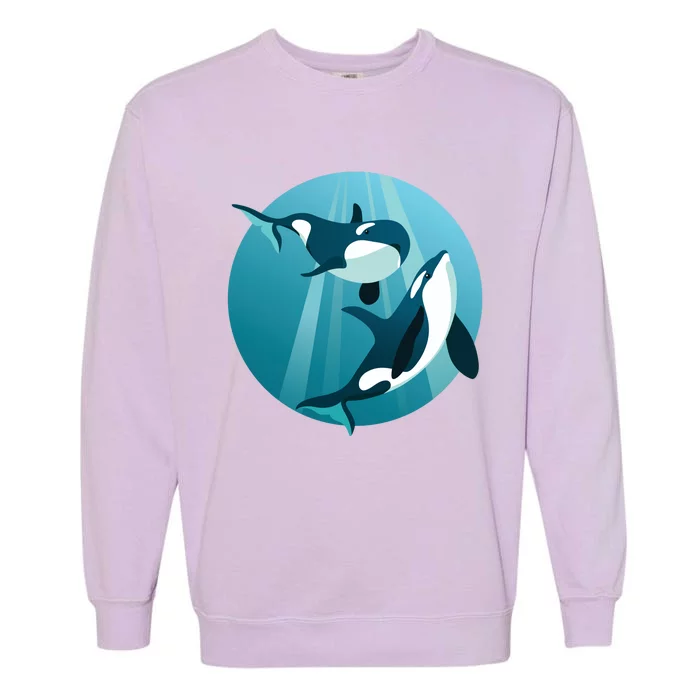 Pair Of Orcas Swimming Garment-Dyed Sweatshirt