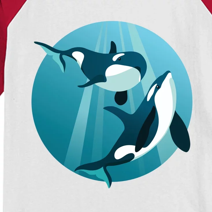 Pair Of Orcas Swimming Kids Colorblock Raglan Jersey