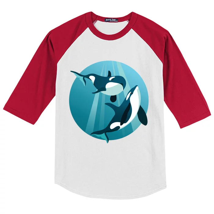 Pair Of Orcas Swimming Kids Colorblock Raglan Jersey