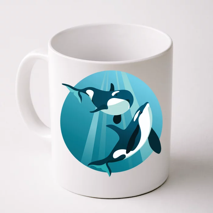 Pair Of Orcas Swimming Front & Back Coffee Mug