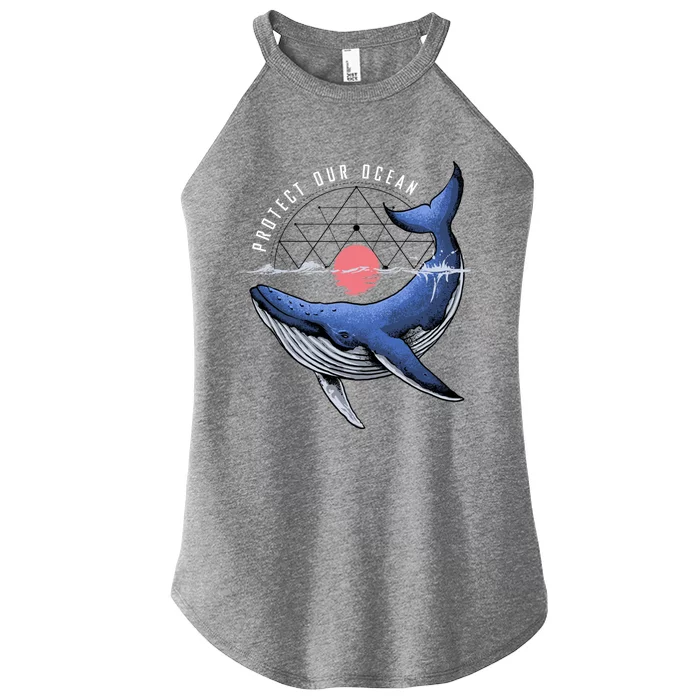 Protect Our Ocean Save Whale Ocean Conservation Earth Day Great Gift Women’s Perfect Tri Rocker Tank