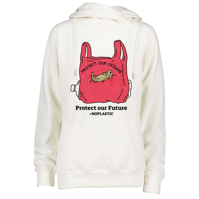 Protect Our Oceans Protect Our Future No Plastic Otter Gift Womens Funnel Neck Pullover Hood