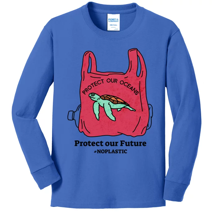 Protect Our Oceans Protect Our Future No Plastic Sea Turtle Cool Gift Kids Long Sleeve Shirt