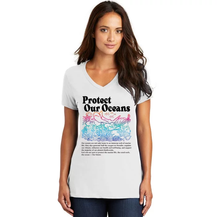 Protect Our Oceans Save Earth World Ocean Day 2023 Women's V-Neck T-Shirt