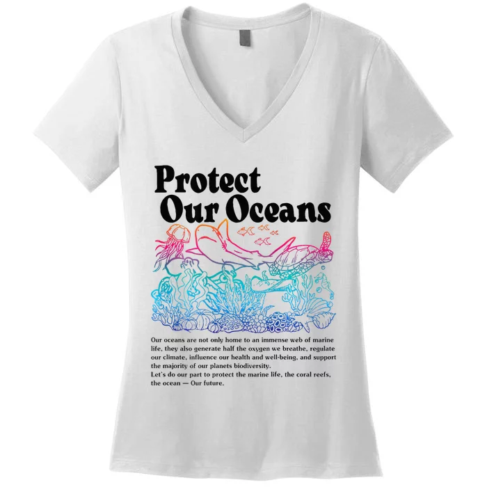 Protect Our Oceans Save Earth World Ocean Day 2023 Women's V-Neck T-Shirt