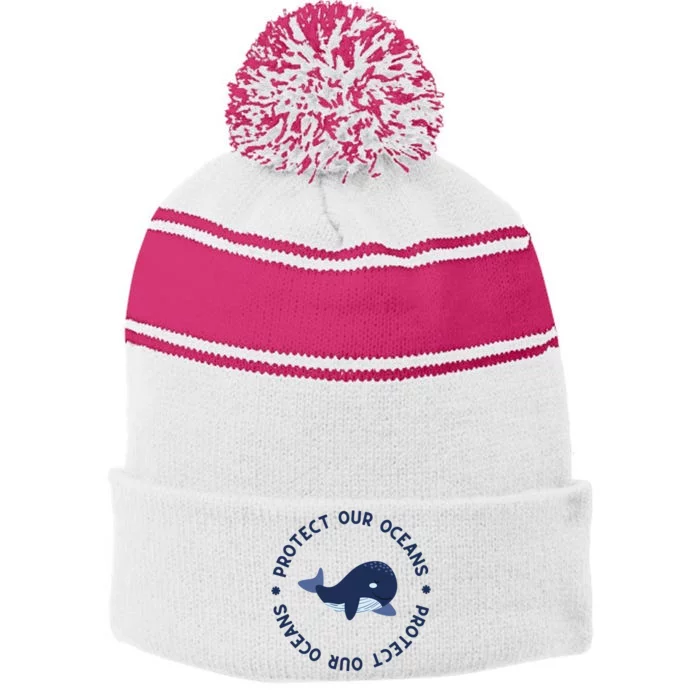 Protect Our Oceans Swimming Cute Whale Orca In Sea Ocean Gift Stripe Pom Pom Beanie