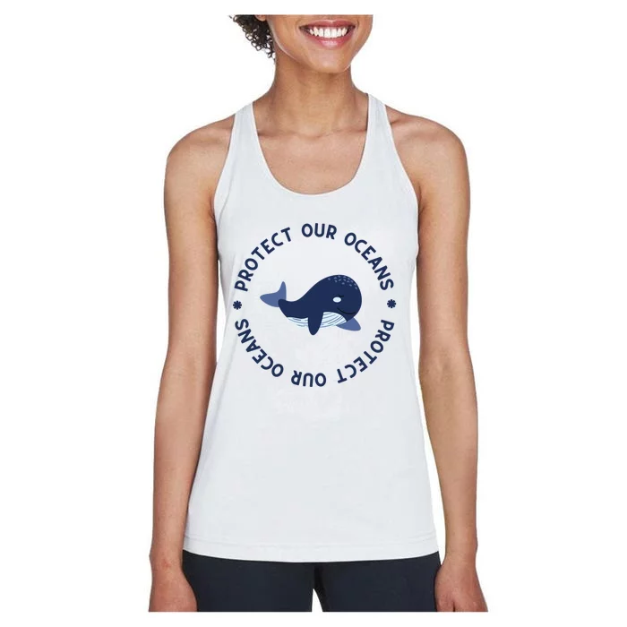 Protect Our Oceans Swimming Cute Whale Orca In Sea Ocean Gift Women's Racerback Tank