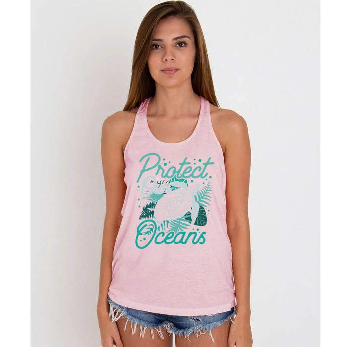 Protect Our Oceans Save Ocean Protection Clean Sea Gift Women's Knotted Racerback Tank