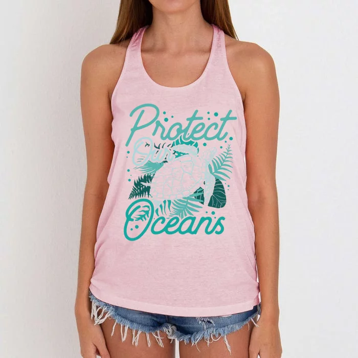 Protect Our Oceans Save Ocean Protection Clean Sea Gift Women's Knotted Racerback Tank