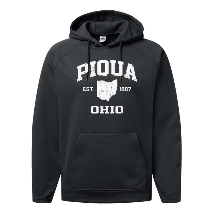 Piqua Ohio OH Vintage State Athletic Style Performance Fleece Hoodie