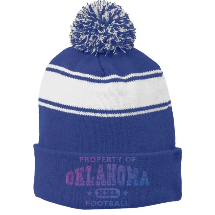 Property Of Oklahoma Football Xxl Gift Stripe Pom Pom Beanie