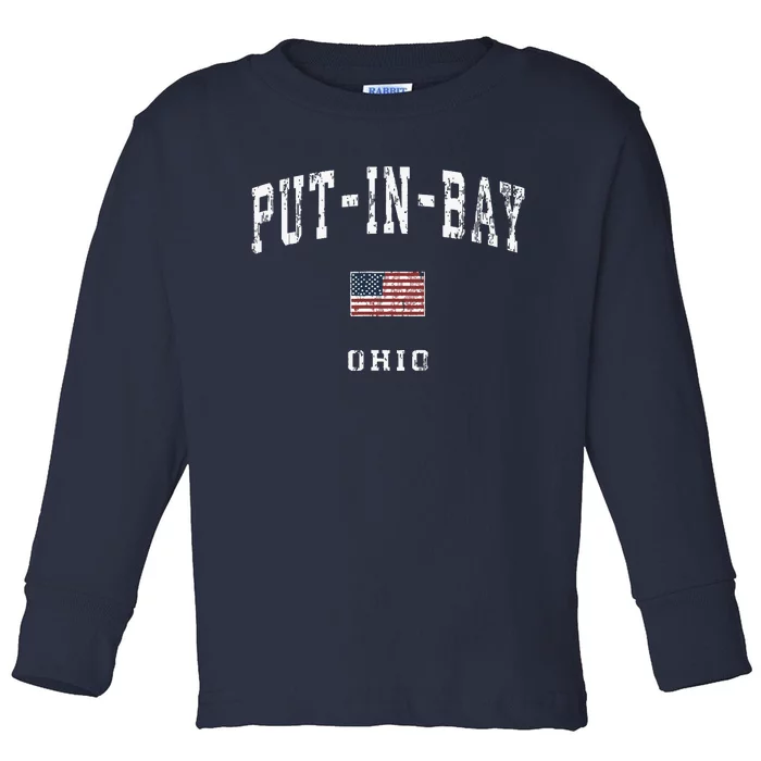 Putinbay Ohio Oh Vintage American Flag Sports Design Toddler Long Sleeve Shirt