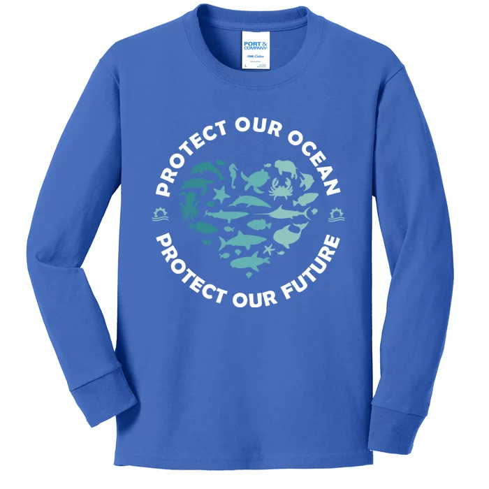 Protect Our Ocean Sea Animal Heart Earth Day Environt Gift Kids Long Sleeve Shirt