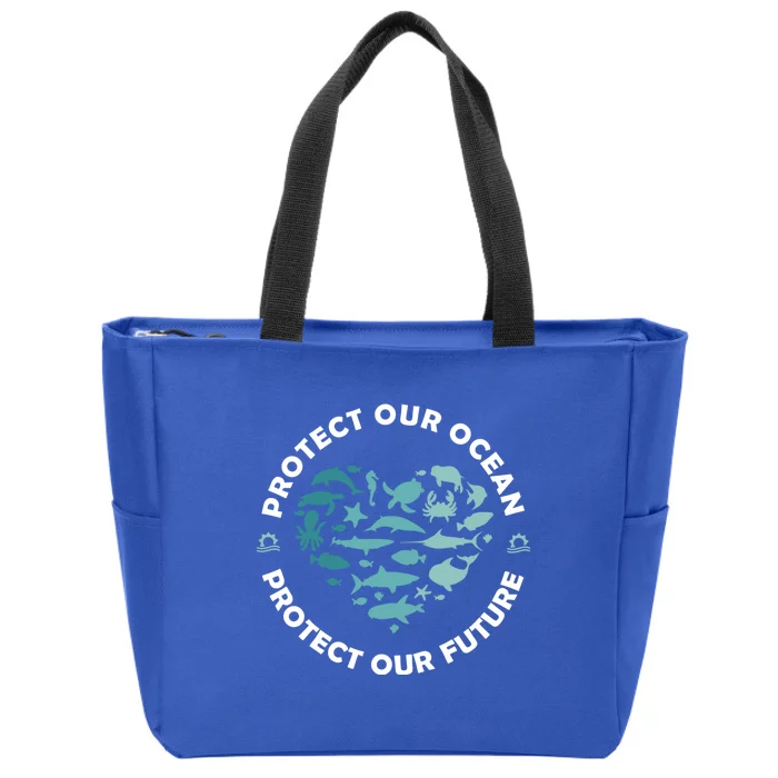 Protect Our Ocean Sea Animal Heart Earth Day Environt Gift Zip Tote Bag