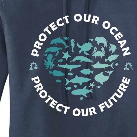 Protect Our Ocean Sea Animal Heart Earth Day Environt Gift Women's Pullover Hoodie