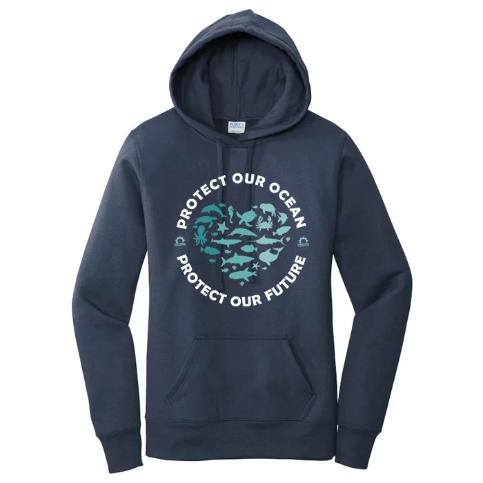 Protect Our Ocean Sea Animal Heart Earth Day Environt Gift Women's Pullover Hoodie