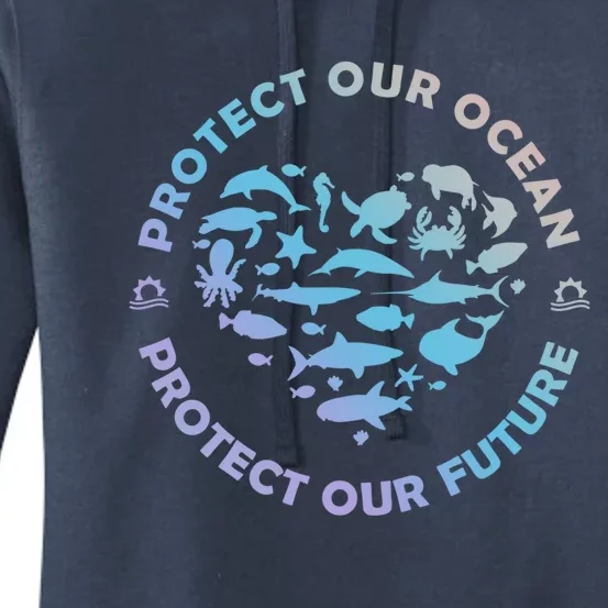 Protect Our Ocean Sea Animal Heart Earth Day Environt Gift Women's Pullover Hoodie