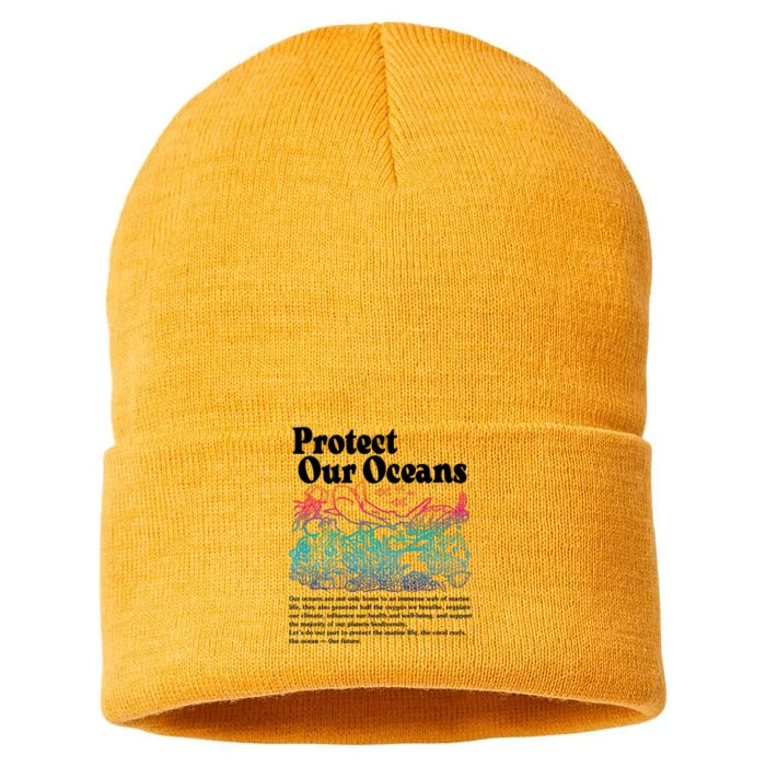 Protect Our Oceans Save Earth World Ocean Day Sustainable Knit Beanie