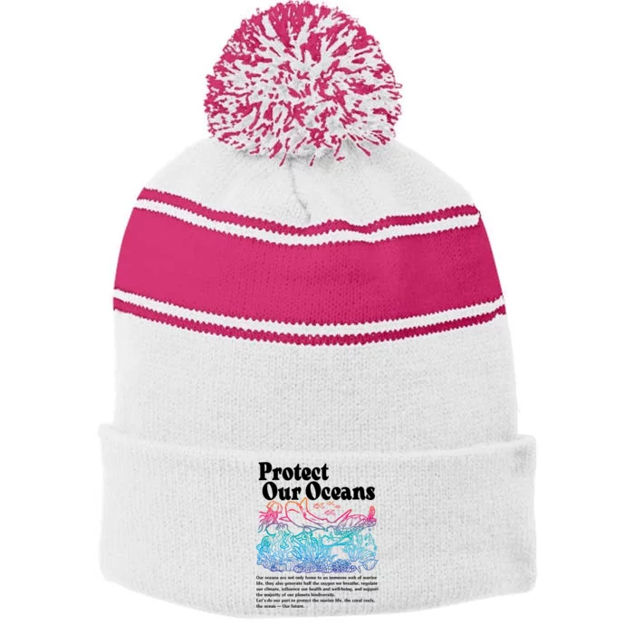 Protect Our Oceans Save Earth World Ocean Day Stripe Pom Pom Beanie