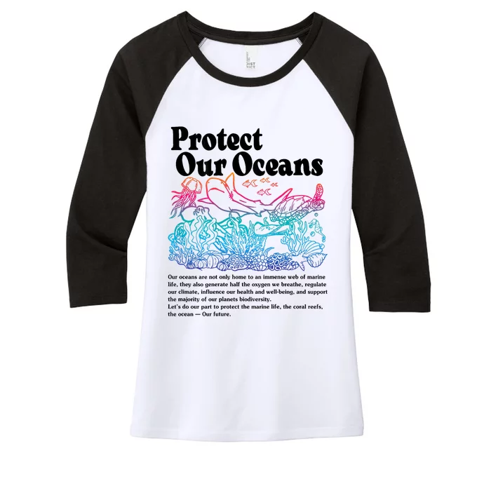 Protect Our Oceans Save Earth World Ocean Day Women's Tri-Blend 3/4-Sleeve Raglan Shirt