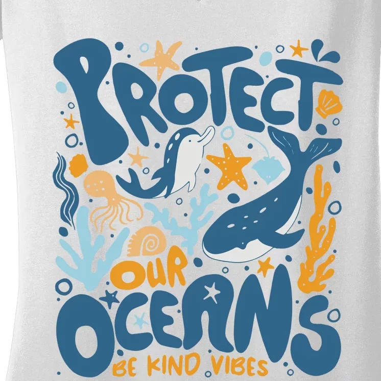 Protect Our Oceans Respect Locals Apparel Beach Lover Women's V-Neck T-Shirt