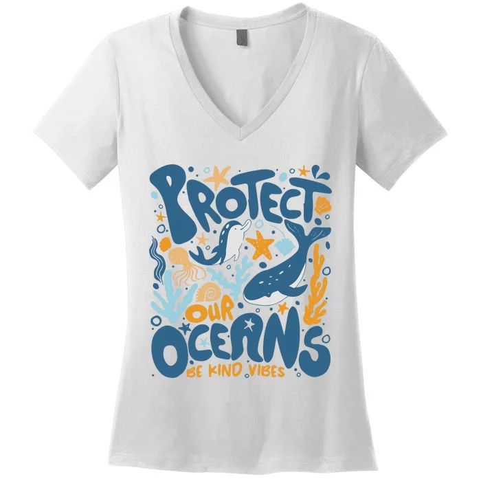 Protect Our Oceans Respect Locals Apparel Beach Lover Women's V-Neck T-Shirt