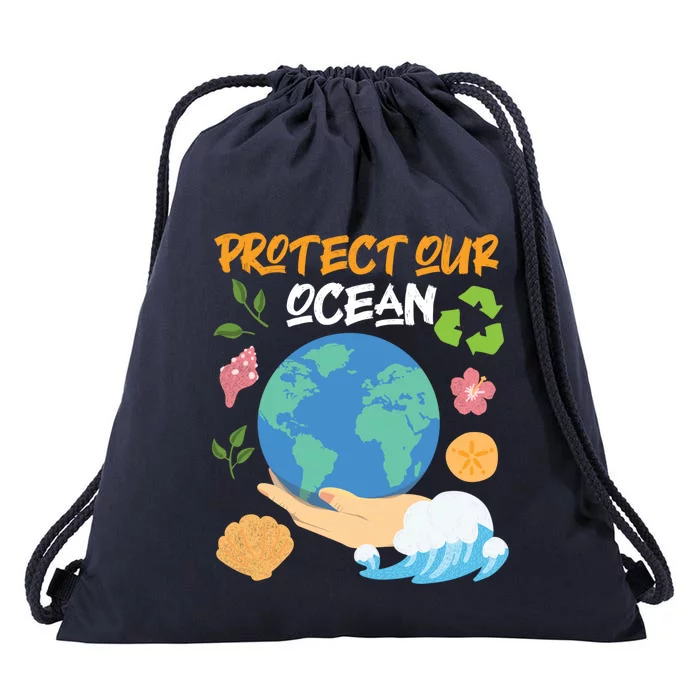 Protect Our Ocean Earth Day Design Gift Drawstring Bag