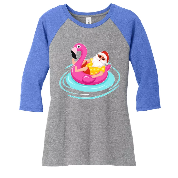 Pool Party Santa Christmas in July Women's Tri-Blend 3/4-Sleeve Raglan Shirt