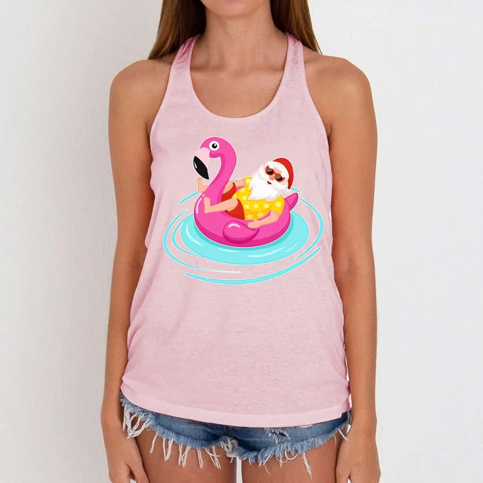 Pool Party Santa Christmas in July Women's Knotted Racerback Tank