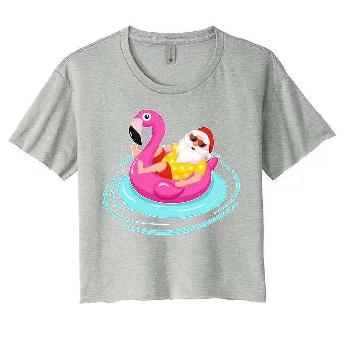 Pool Party Santa Christmas in July Women's Crop Top Tee