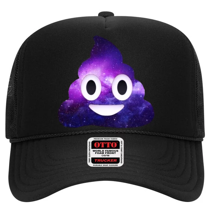 Poop In Space Galaxy Emoji High Crown Mesh Trucker Hat