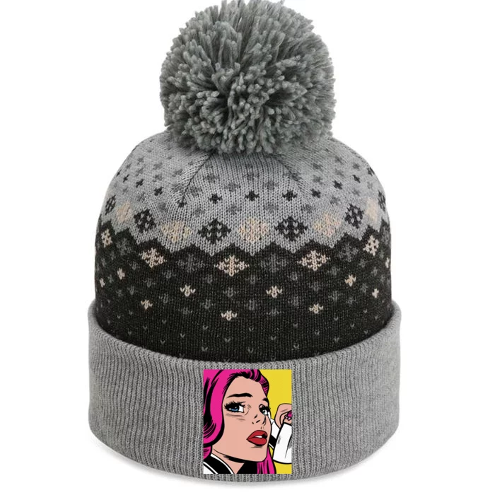 Pop Art Girl Phone The Baniff Cuffed Pom Beanie