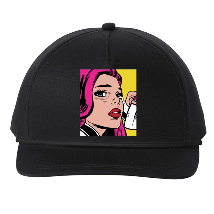 Pop Art Girl Phone Snapback Five-Panel Rope Hat