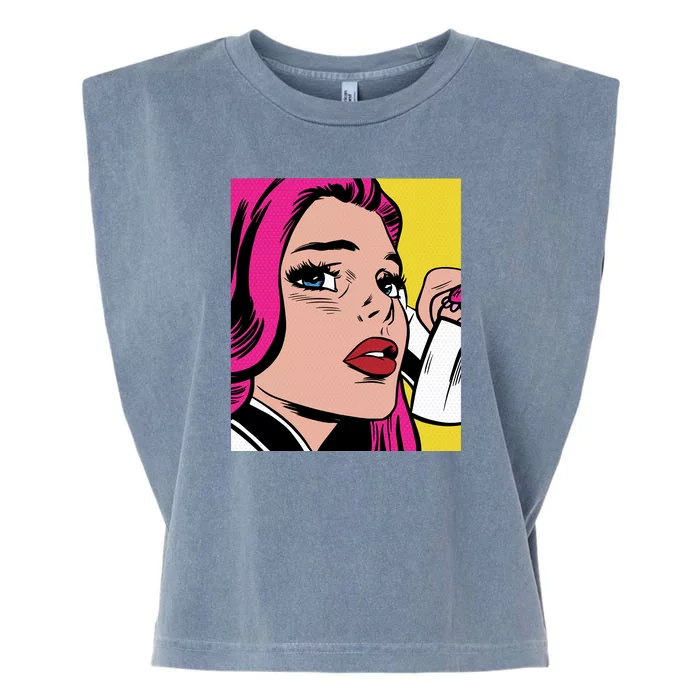 Pop Art Girl Phone Garment-Dyed Women's Muscle Tee