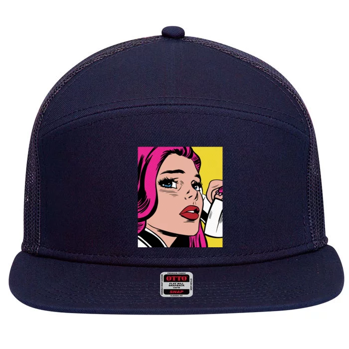 Pop Art Girl Phone 7 Panel Mesh Trucker Snapback Hat