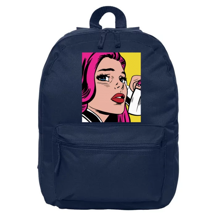 Pop Art Girl Phone 16 in Basic Backpack