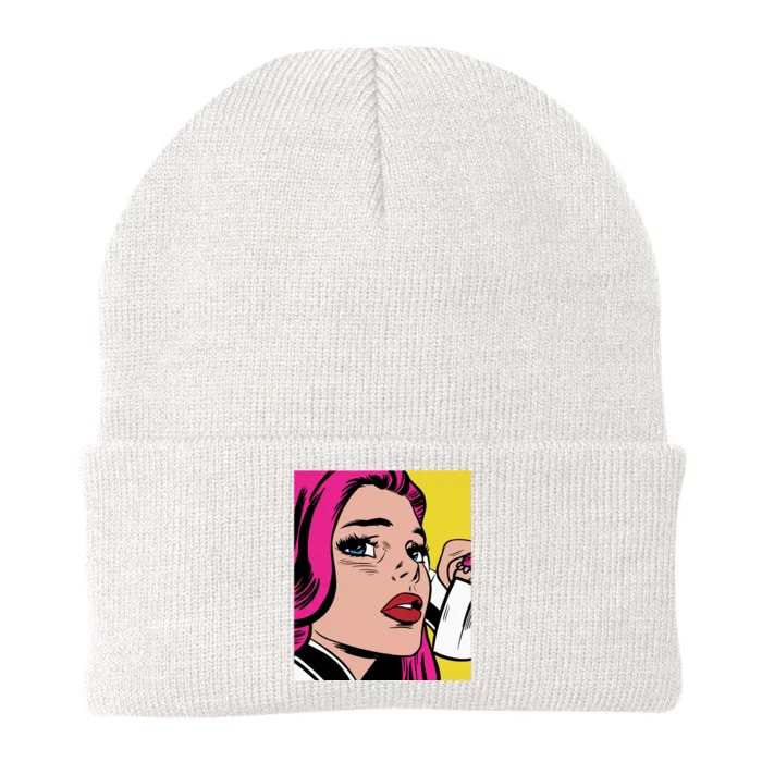 Pop Art Girl Phone Knit Cap Winter Beanie