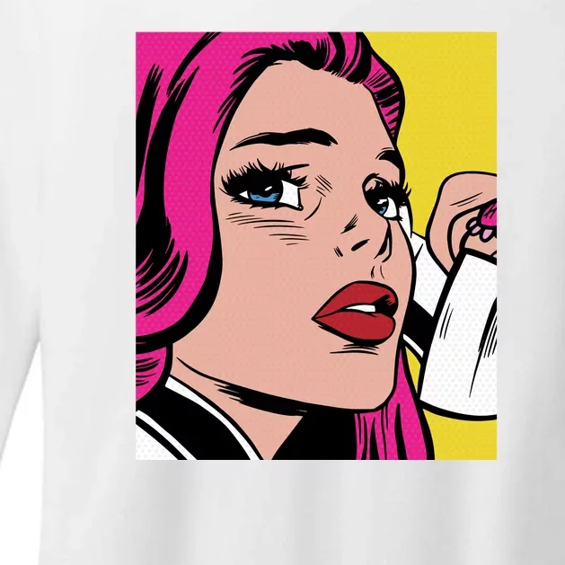 Pop Art Girl Phone Womens CVC Long Sleeve Shirt