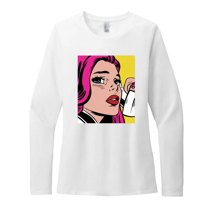 Pop Art Girl Phone Womens CVC Long Sleeve Shirt