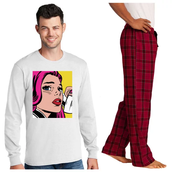 Pop Art Girl Phone Long Sleeve Pajama Set