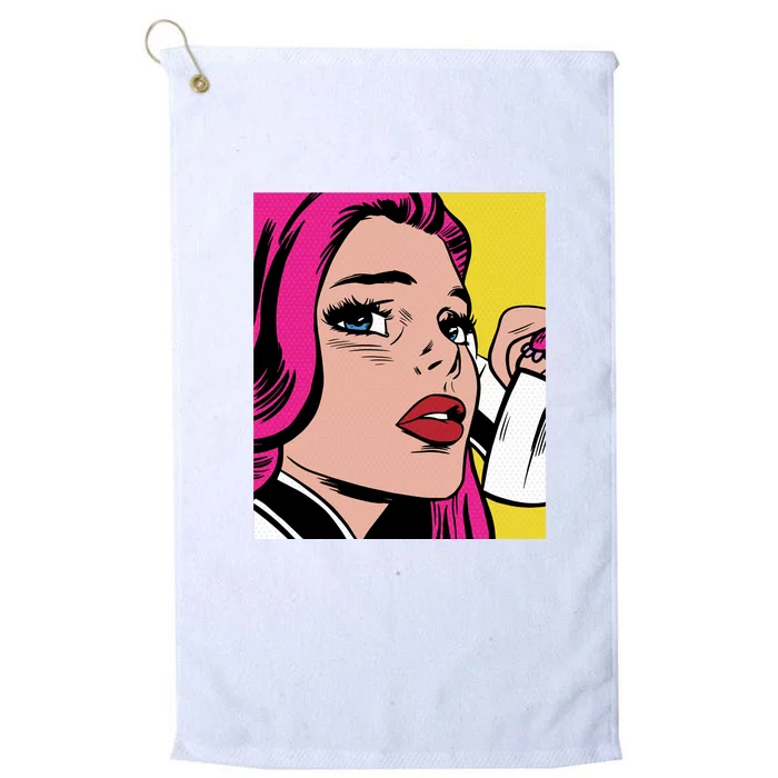 Pop Art Girl Phone Platinum Collection Golf Towel