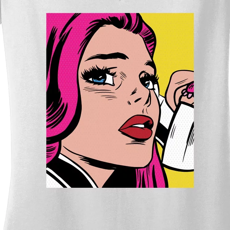 Pop Art Girl Phone Women's V-Neck T-Shirt