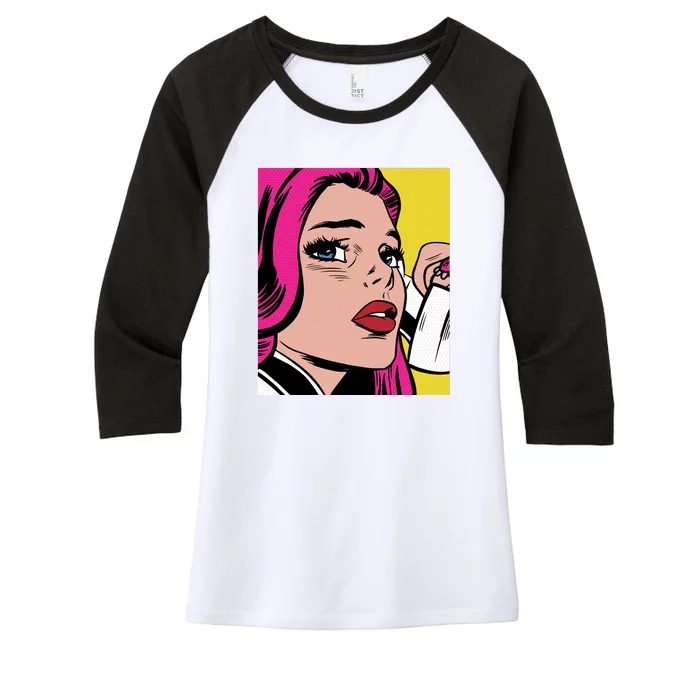 Pop Art Girl Phone Women's Tri-Blend 3/4-Sleeve Raglan Shirt