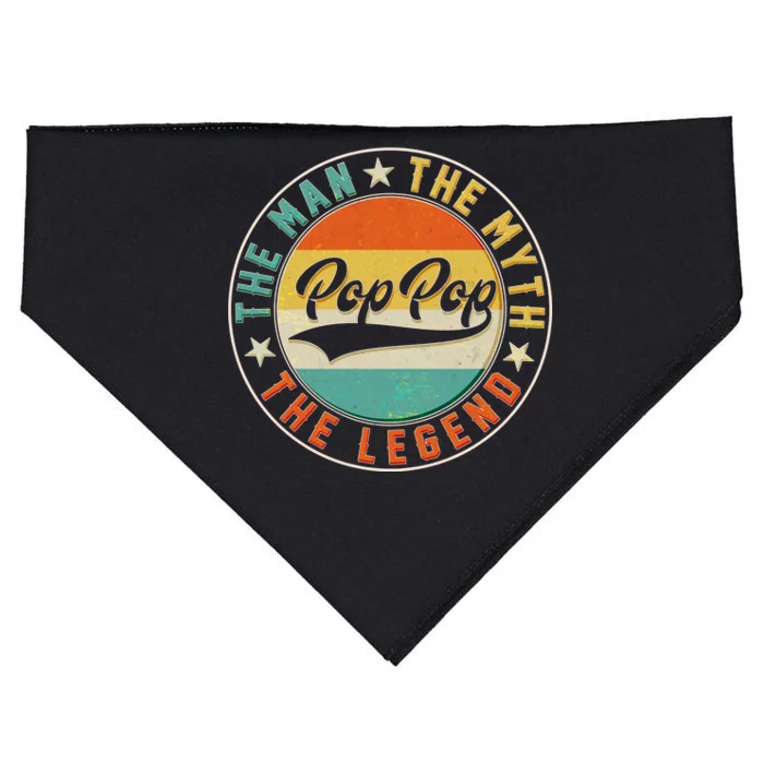 Pop Pop Vintage The Man Myth Legend Emblem USA-Made Doggie Bandana