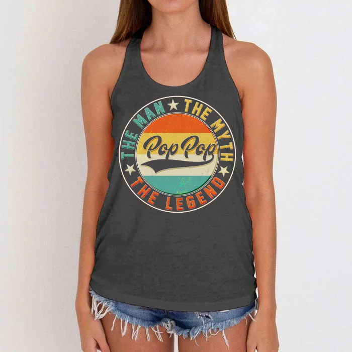 Pop Pop Vintage The Man Myth Legend Emblem Women's Knotted Racerback Tank