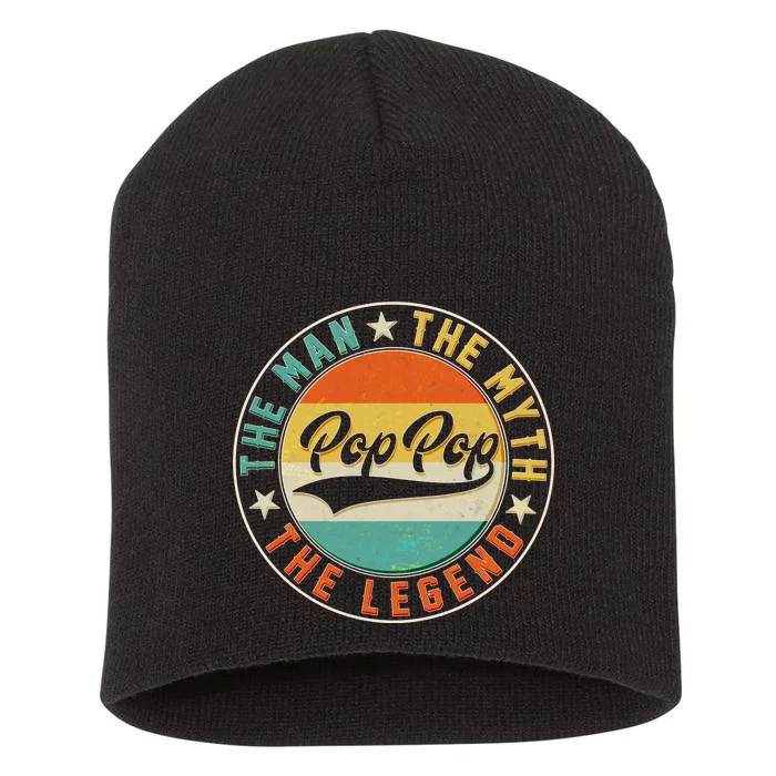 Pop Pop Vintage The Man Myth Legend Emblem Short Acrylic Beanie