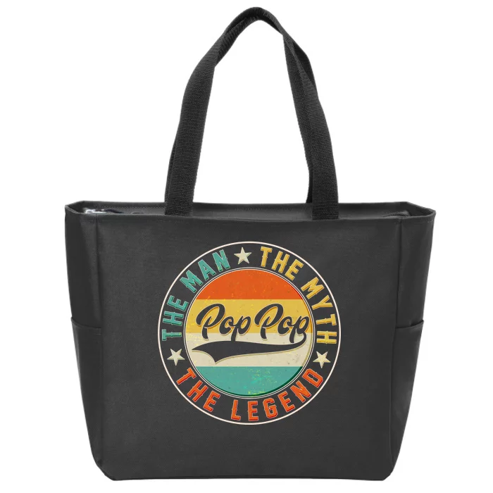 Pop Pop Vintage The Man Myth Legend Emblem Zip Tote Bag