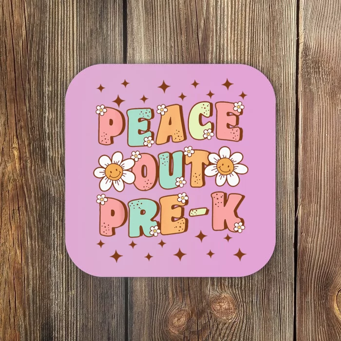 Peace Out Pre-K Cute Groovy Last Day of Preschool Graduation Coaster