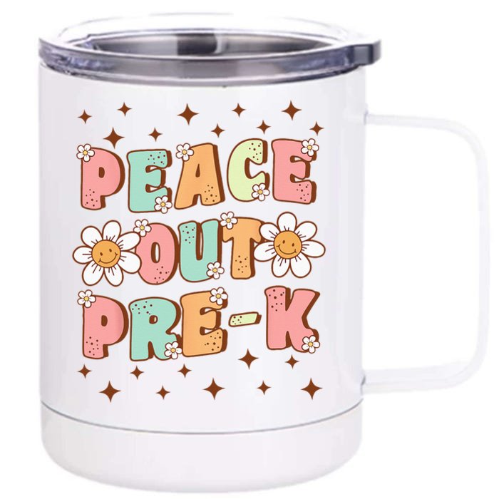 Peace Out Pre-K Cute Groovy Last Day of Preschool Graduation Front & Back 12oz Stainless Steel Tumbler Cup